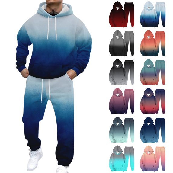 Men's Winter 2-Piece Printed Set, Long Sleeve Hooded Sweatshirt and Sweatpants, Personalized Graphic Lounge Wear For Casual and Street Style,Black,L