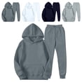 thumbnail image 1 of Men's Winter 2-Piece Set, Solid Color Long Sleeve Hooded Drawstring Sweatshirt and Sweatpants, Casual Lounge Wear For Cold Weather Comfort,Gray,3XL, 1 of 5