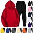 thumbnail image 1 of Men's Winter 2-Piece Set, Solid Color Long Sleeve Hooded Drawstring Sweatshirt and Sweatpants, Casual Lounge Wear For Cold Weather Comfort,Purple,M, 1 of 5