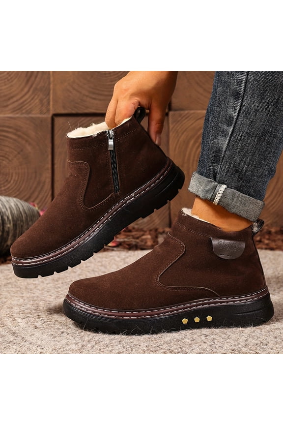 Men's Winter Ankle Boots with Plush & Non-Slip Sole - Heavy-Duty Cold-Resistant Zipper Boots, -Tip Stud Design (No Buckles), Easy Slip-On for Snow, Ice, and Casual Wear - Warm Ankle-High Footwear