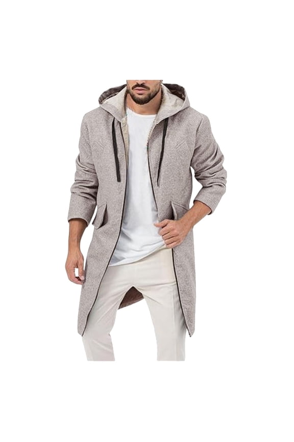 Men's Winter Anorak Jacket Stylish Long Wool Overcoat with Hood Warm Soft Comfortable Windproof Outdoor Coat