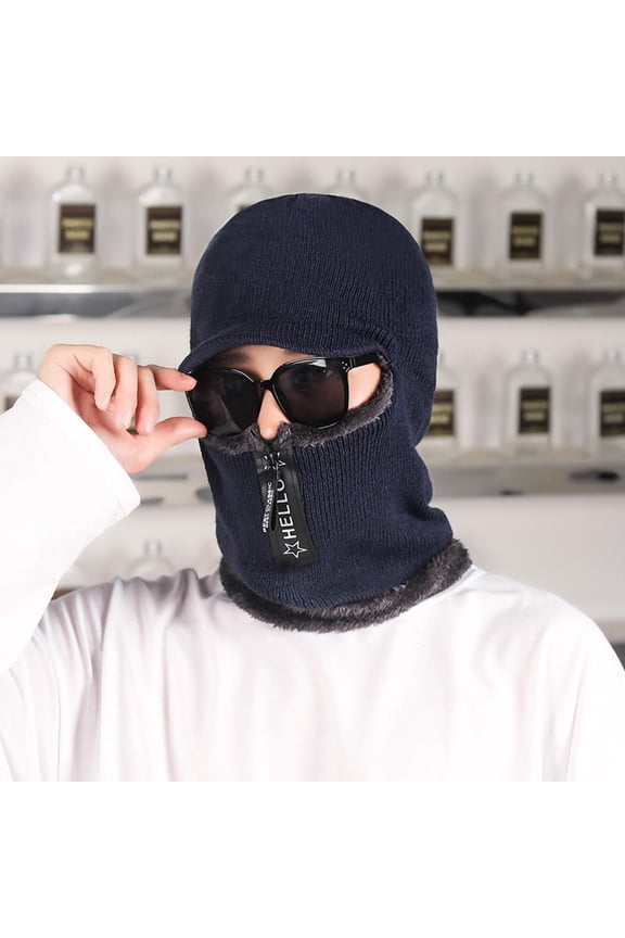 Men's Winter Balaclava Hat with Zipper, Full Face Cover Knit Balaclava, Windproof for Motorcycle or Skiing. Blue 1PC