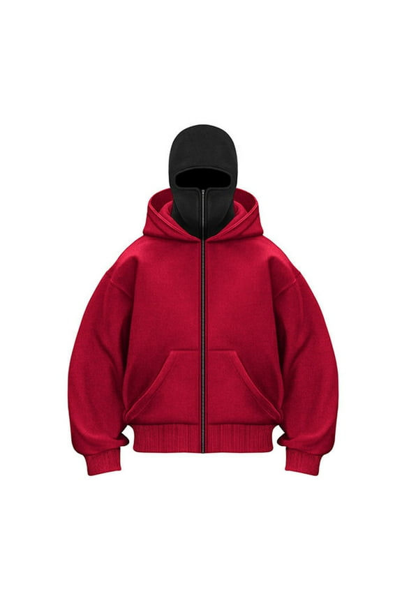 Men's Winter Balaclava Hoodie - 2-in-1 Windproof Fleece Zip Up Sweatshirt with Mask, Warm Outdoor Active Jacket with Pockets