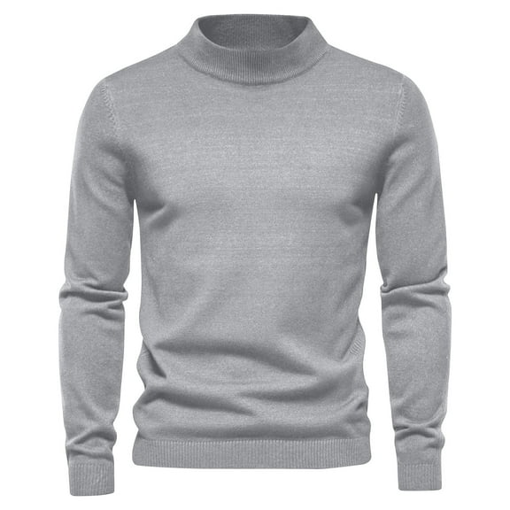 Men's Winter Base Layer Soft Solid Long Sleeve Pullover Tops Lightweight Mock Neck Sweater Gray 2XL