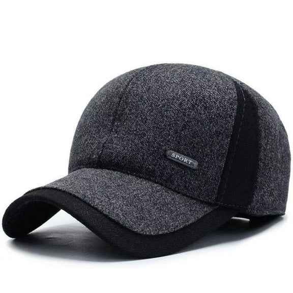 Men's Winter Baseball Cap, Thickened Warm Brimmed Hat for Cold Weather, Thermal Insulated Dad Cap for Autumn Winter, Comfortable Baseball Hat for Middle Aged and Elderly Men Daily Wear Grey