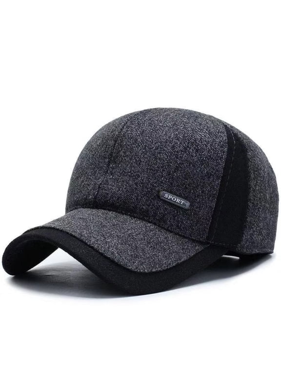 Men's Winter Baseball Cap, Thickened Warm Brimmed Hat for Cold Weather, Thermal Insulated Dad Cap for Autumn Winter, Comfortable Baseball Hat for Middle Aged and Elderly Men Daily Wear Grey