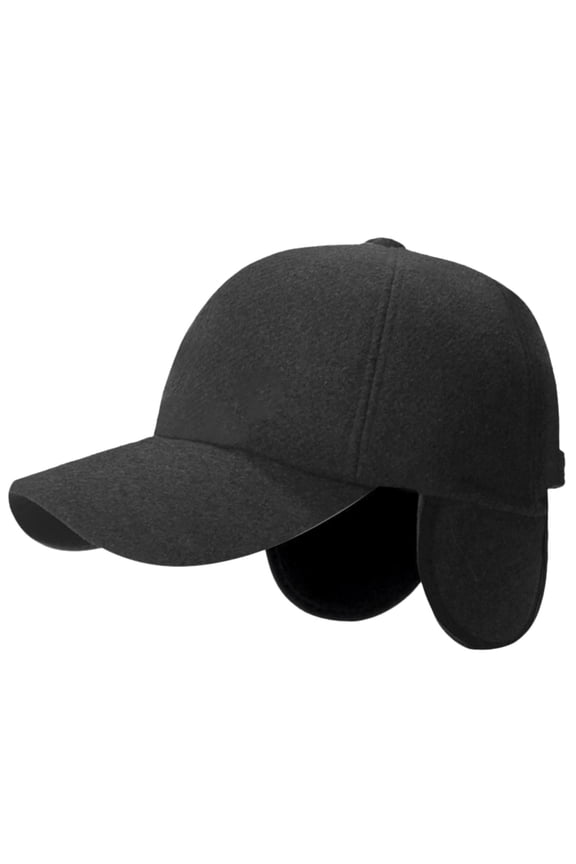 Men's Winter Baseball Hat Long Brim Solid Color Windproof with Ear Flaps