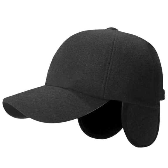 Men's Winter Baseball Hat Long Brim Solid Color Windproof with Ear Flaps