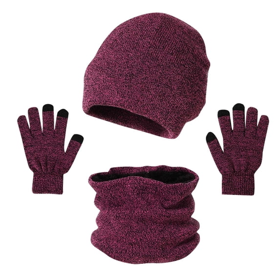 ZQUUVOU Men's Winter Beanie Hat Warm Knitted Scarf And Touch Screen Gloves Set Wine