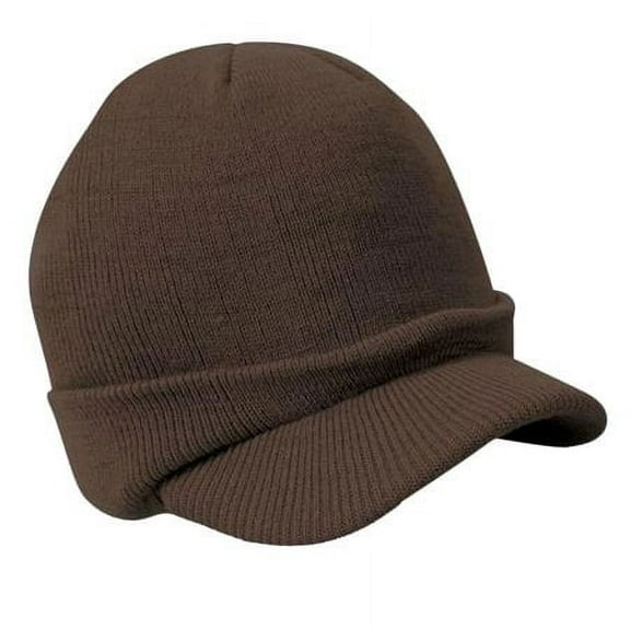 Men's Winter Beanie Hat with Brim Warm Double Knit Cuff Beanie Cap for Outdoor, Coffee