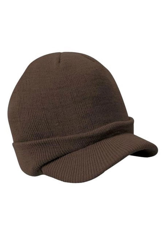 Men's Winter Beanie Hat with Brim Warm Double Knit Cuff Beanie Cap for Outdoor, Coffee
