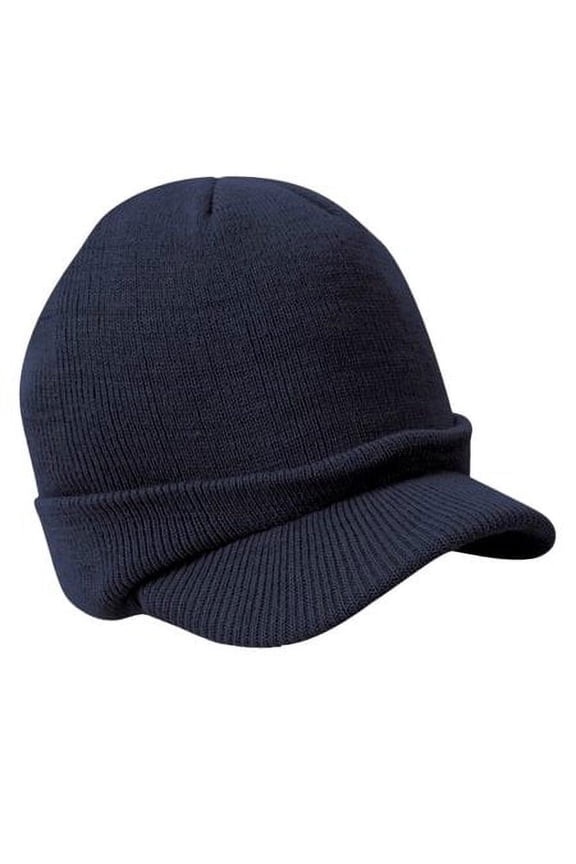 Men's Winter Beanie Hat with Brim Warm Double Knit Cuff Beanie Cap for Outdoor, Dark Blue