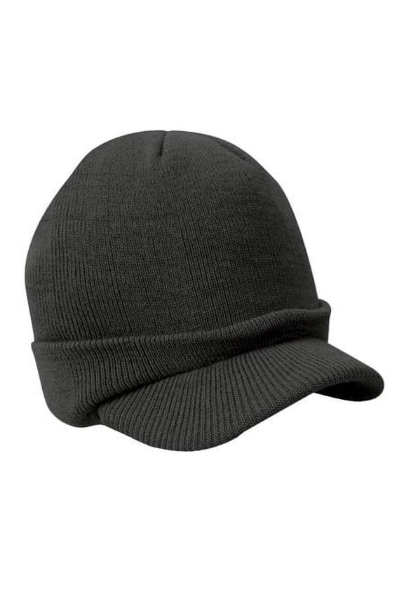 Men's Winter Beanie Hat with Brim Warm Double Knit Cuff Beanie Cap for Outdoor, Dark Gray