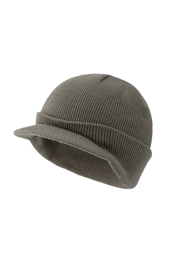 Men's Winter Beanie with Visor and Ear Flaps, Soft Acrylic Ribbed Knit Hat with Attached Scarf, Fleece Lined Cold Weather Cap for Outdoor Activities, Warm Ear Protection Winter Hat for Daily Use Grey