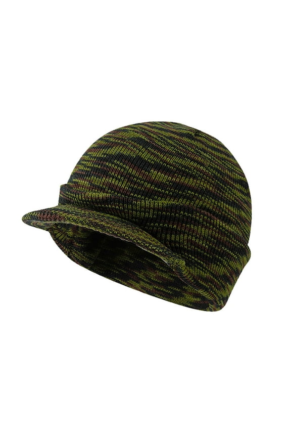 Men's Winter Beanie with Visor and Ear Flaps, Soft Acrylic Ribbed Knit Hat with Attached Scarf, Fleece Lined Cold Weather Cap for Outdoor Activities, Warm Ear Protection Winter Hat for Daily Use