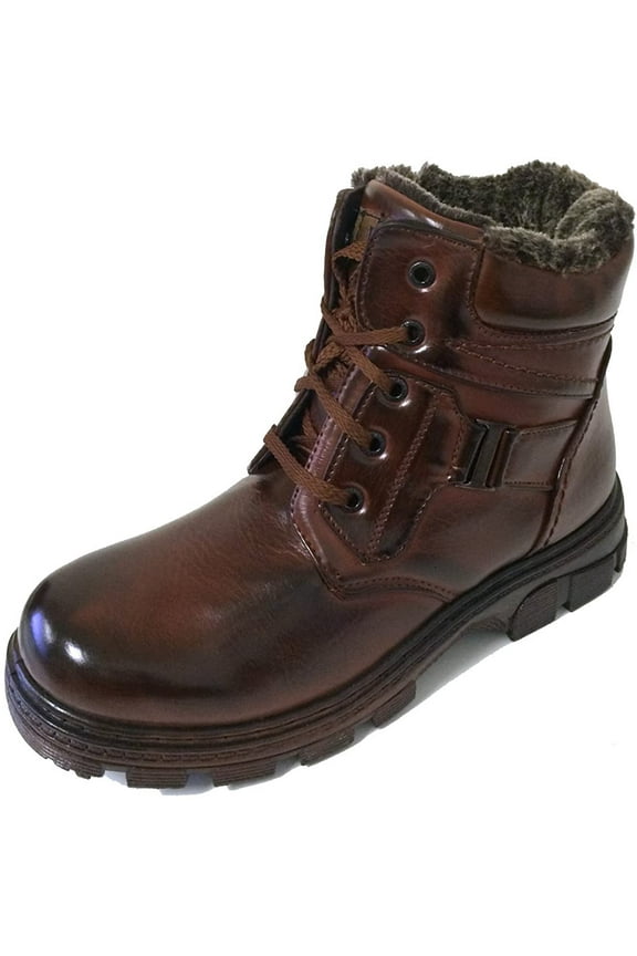 Men's Winter Boots Ankle Faux Fur Full Lined Lace up Side Zipper Shoes