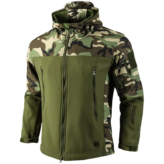 Men's Winter Camouflage Jackets Windproof Breathable Softshell Tactical Jacket with Hood Multiple Zip Pockets Regular Fit Outdoor Sports Coat for Hiking Training Field Work Camouflage 2XL