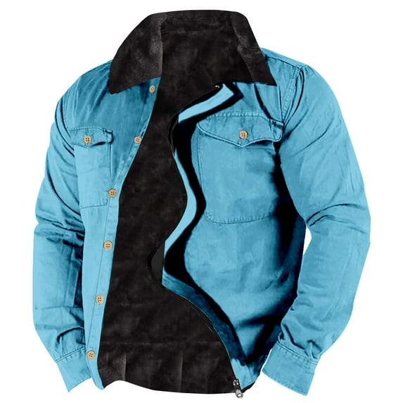 Men's Winter Cargo Jacket Vintage Long Sleeve Sherpa Lapel Collar Coat Fashion Cardigan Button Down Thickened Warm Outwear