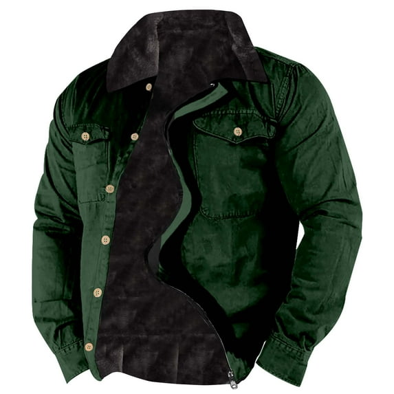 Men's Winter Cargo Jacket Vintage Long Sleeve Sherpa Lapel Collar Coat Fashion Cardigan Button Down Thickened Warm Outwear