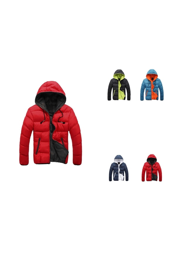 Men's Winter Casual Color Collision Zipper Hoodie, Lightweight Padded Jacket, Thermal Warm, Slim Fit, Contrast Color, Fashion Outwear