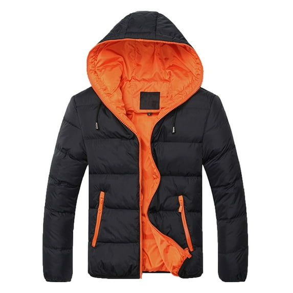 Men's Winter Casual Padded Hooded Coat with Collision Color Design and Full Zipper for Outdoor Comfort