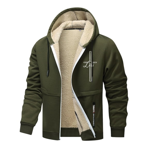 Men's Winter Casual Plush Solid Color Hooded Coats Long Sleeve Zipper Pocket Coats Jacket Versatile Outwear