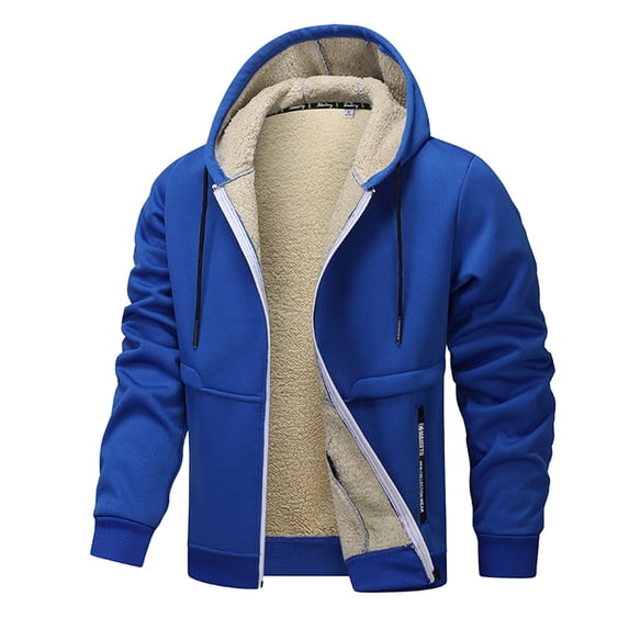 Men's Winter Casual Plush Solid Color Hooded Coats Long Sleeve Zipper Pocket Coats Jacket Versatile Outwear