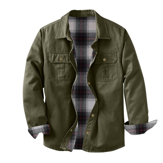 Men's Winter Casual Solid Workwear Jacket, Warm Turndown Collar Button Long Sleeve