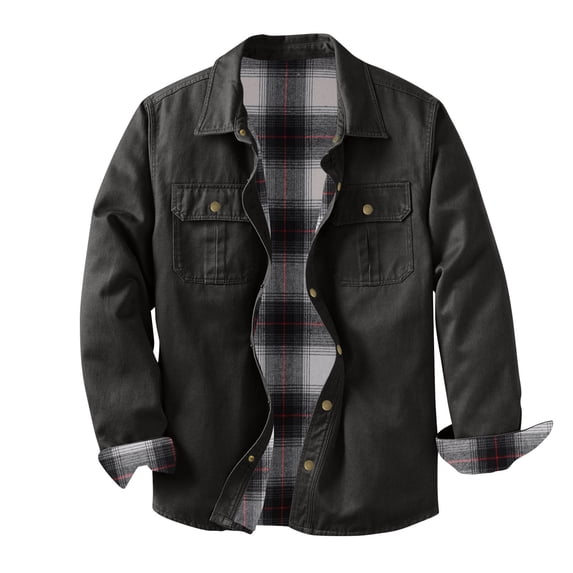 Men's Winter Casual Solid Workwear Jacket, Warm Turndown Collar Button Long Sleeve