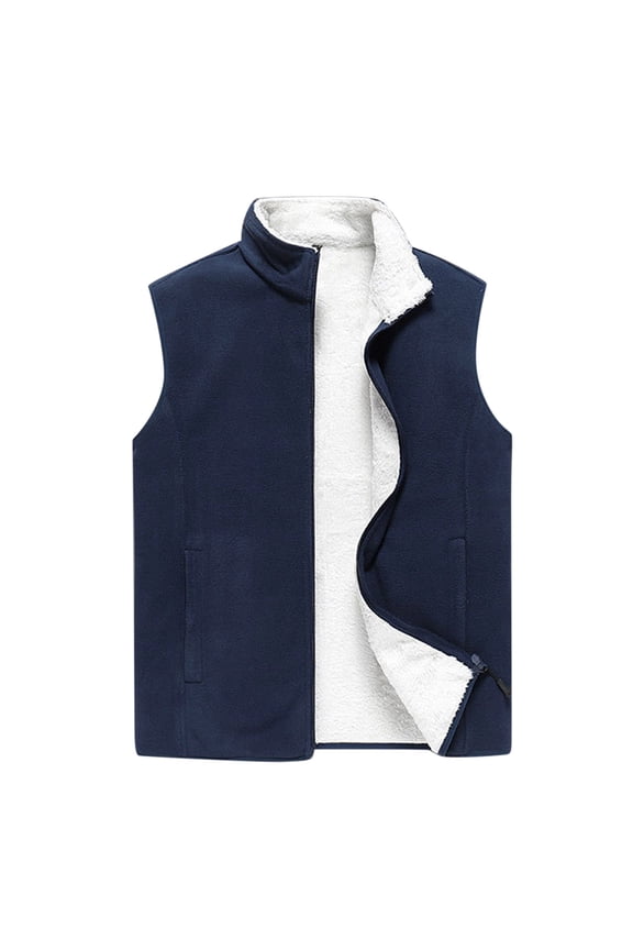 Men's Winter Casual Vest Zipper Stand Collar Lamb Velvet Jacket With Pockets