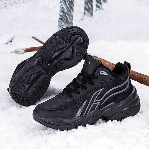 Men's Winter Chunky Sneakers - White & Black Thermal Lined, Comfortable & Stylish, Non-Slip Rubber Sole, Casual Sneakers for Hiking, Travel & Casual Attire, Travel Sneakers | Laceup Sneakers