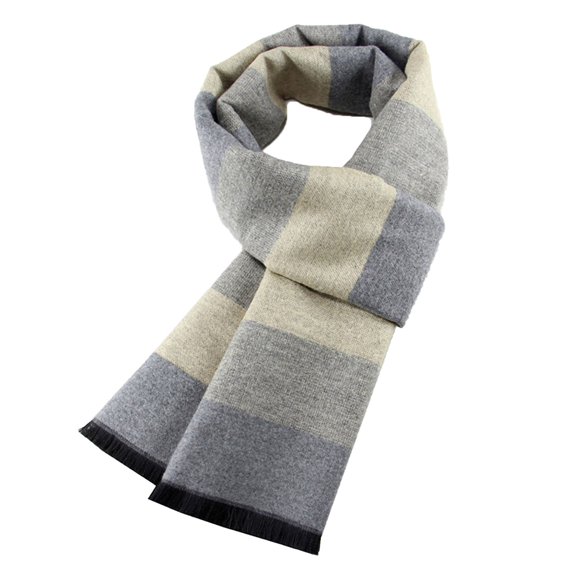 Men's Winter Classic Wool Scarf Warm Checked Lightweight Knitted Striped Scarves with Gift Box