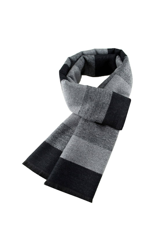 Men's Winter Classic Wool Scarf Warm Checked Lightweight Knitted Striped Scarves with Gift Box