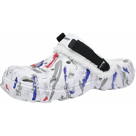 Men's Winter Clogs - Waterproof Faux Fur Lined Slippers EVA Fuzzy Lined House Shoes Warm Slip On Sandals with Back Strap Indoor Outdoor Mules