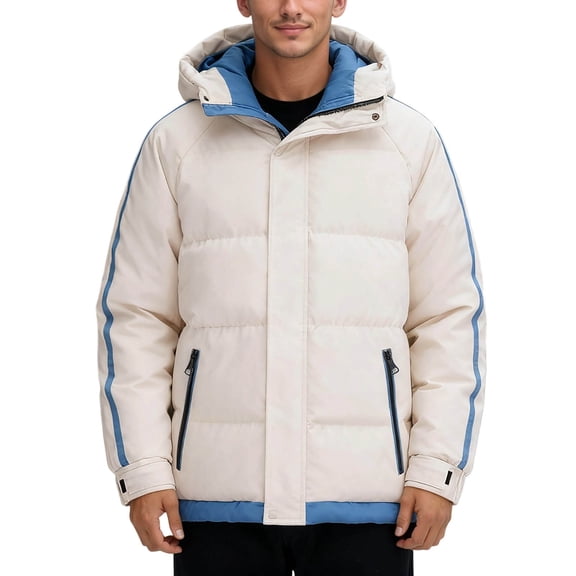 Men's Winter Coat Down Jacket Thickened Warm Casual Hooded Coat Striped Outerwear