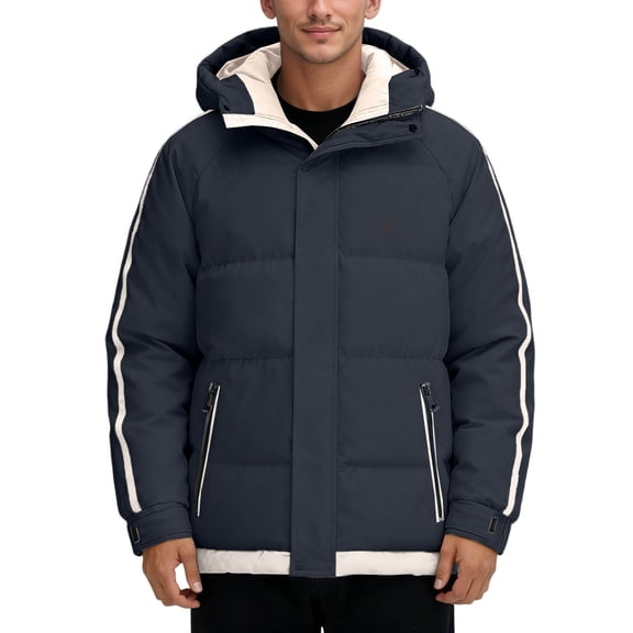 Men's Winter Coat Down Jacket Thickened Warm Casual Hooded Coat Striped Outerwear