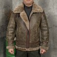 thumbnail image 1 of Men's Winter Coat Genuine Leather Real Natural Sheepskin Shearling Pilot Jacket for Male Thick Wool Liner Black Oversized,Green,54, 1 of 9