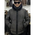 thumbnail image 1 of Men's Winter Coat Genuine Natural Lambskin Real Leather Shearling Pilot Jacket Thick Wool Liner Grey Plus Oversized 60 62 64 5XL 6XL,48,Grey, 1 of 7