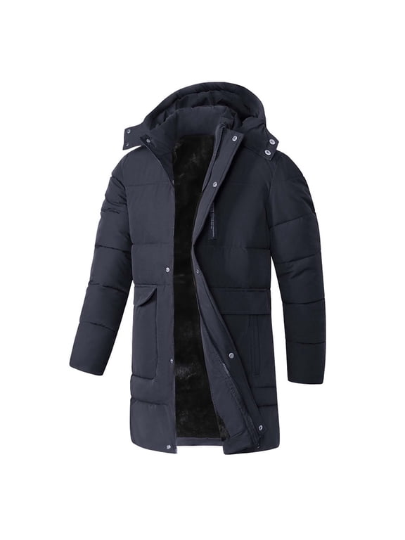 Men's Winter Coat Long Puffer Jacket Lined Ski Jacket Insulated Winter Coat Navy XL