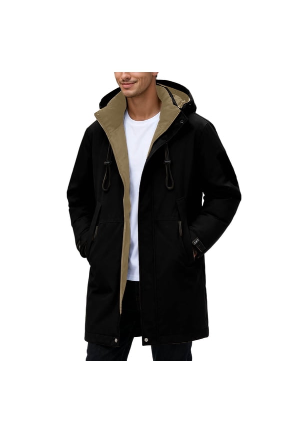 Men's Winter Coat Long Winter Thickened Lined Outdoor Sports Jacket With Hood Warm Work Coat Couples