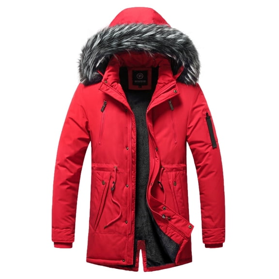 Men's Winter Coat Recycled Padded Winter Jacket Waterproof Puffer Jacket with Detachable Hood Solid Quilted Jacket A-Red XXL