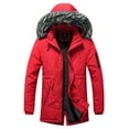 thumbnail image 1 of Men's Winter Coat Recycled Padded Winter Jacket Waterproof Puffer Jacket with Detachable Hood Solid Quilted Jacket A-Red XXXL, 1 of 5