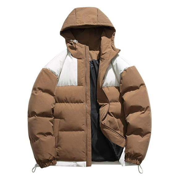 Men's Winter Colour Blocking Thickened Casual Style Coat Jacket With Pockets