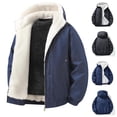 thumbnail image 1 of Men’s Winter Cozy Warm Zip up Jacket Thicken Fleece Lined Coat Fashion Faux Denim Jackets with Hood, 1 of 9