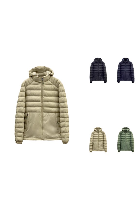 Men's Winter Detachable Hooded Puffer Jacket, Lightweight Insulated Windproof Thermal Coat with Water-Resistant Fabric for Cold Weather Travel Ski Casual Outdoors