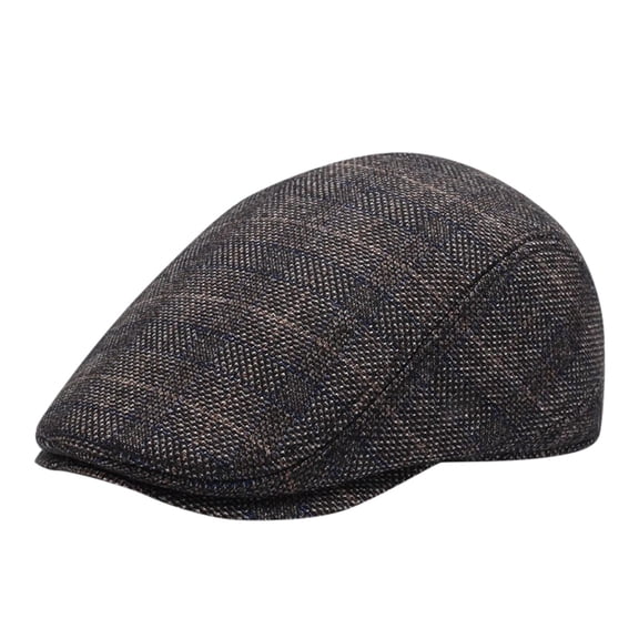 Men's Winter Dome Square English Plaid Warm Earmic Beret Leather Rabbit Ears M