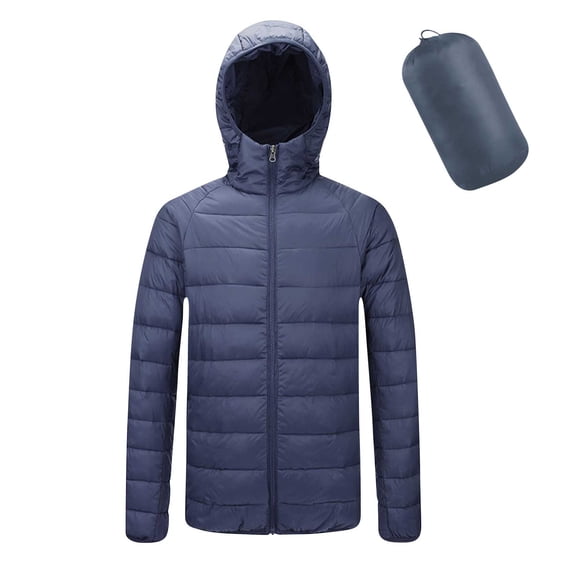 Men's Winter Down Coat Packable Puffer Jacket for Men and Women with Hood Warm Lightweight Full-zip Outerwear (L, Navy)