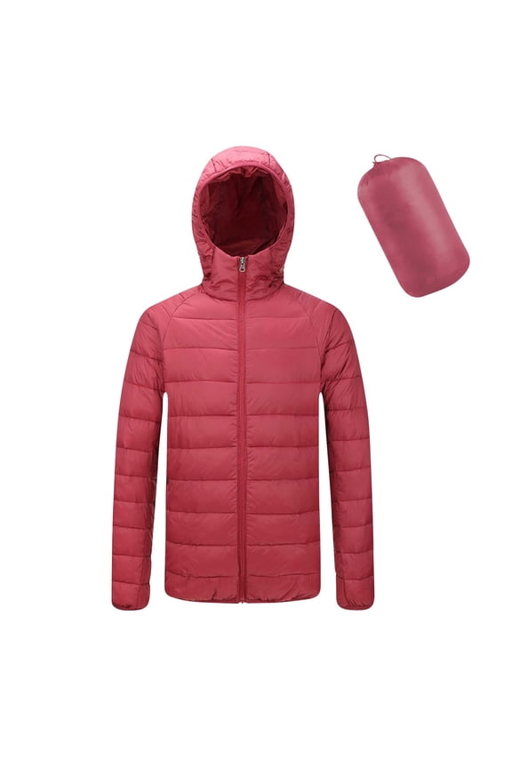 Men's Winter Down Coat Packable Puffer Jacket for Men and Women with Hood Warm Lightweight Full-zip Outerwear (XL, Wine)