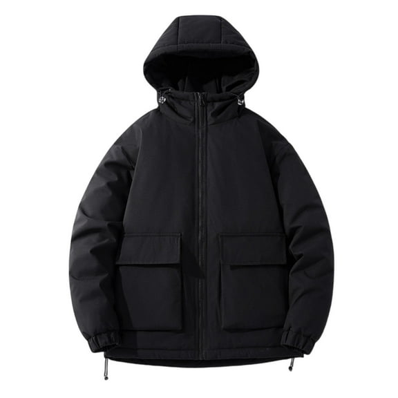Men's Winter Down Jacket - Weather Resistant Winter Jackets for Men Quilted Warm Coat Puffer Jacket with Hood and Pockets,Color:Black,Size:XXXL