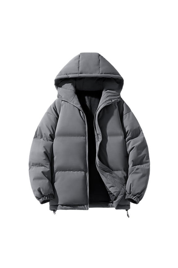 Men's Winter Down Jacket - Weather Resistant Winter Jackets for Men Quilted Warm Coat Puffer Jacket with Hood and Pockets,Color:Grey,Size:L